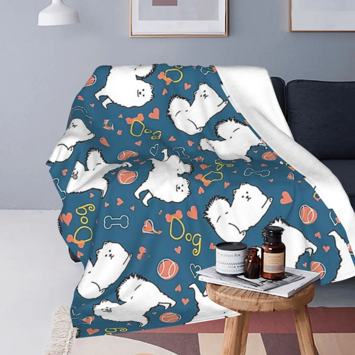 Love Samoyed Dog Blankets Soft Warm Flannel Throw Blanket Bedspread for Bed Living room Picnic Travel Home Sofa