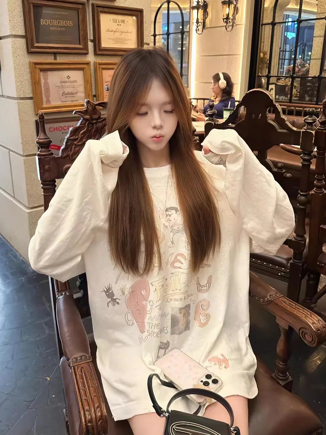 T-shirt ample et long pour femme, décontracté, imprimé, absorbant la transpiration, en coton, protection solaire, coupe ajustée, en coton