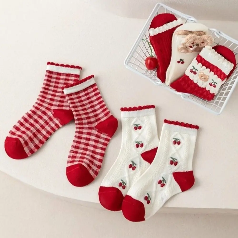 

Cotton Children New Year Socks Cherry Flower Bear Cartoon Bunny Rabbit Christmas Socks Good Luck Chinese Style Kids Hosiery