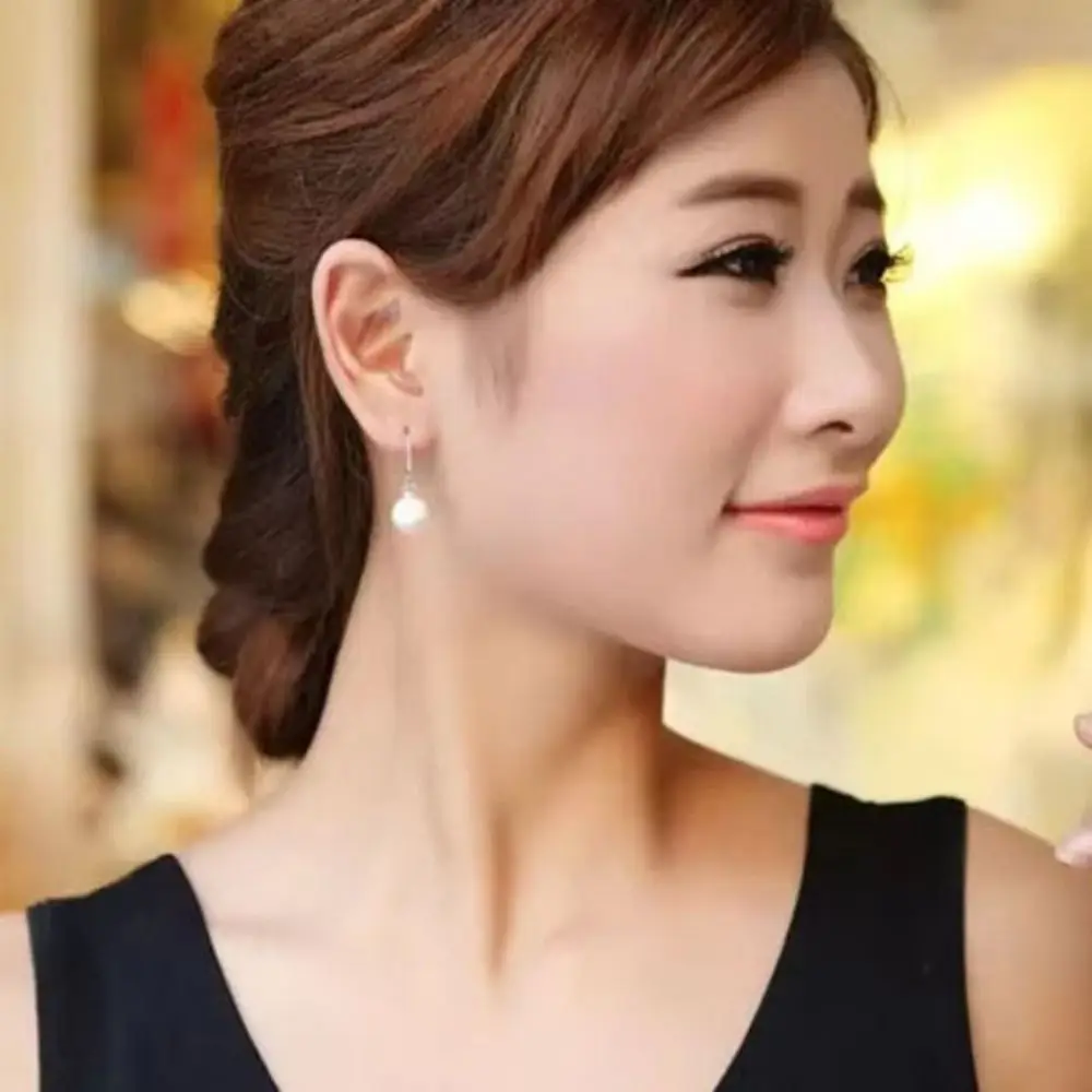 Ball Shape Long Earrings Shell Beads Temperament Drop Earrings Rhinestone Simulation Freshwater Pearl Ear Hook Ear Jewelry