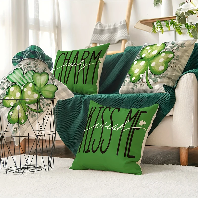 Home Decor St. Patrick's Day Pillowcase Green Topper Shamrock Throw Pillowcase Rainbow Lucky Charm Blessing Cushion Cover