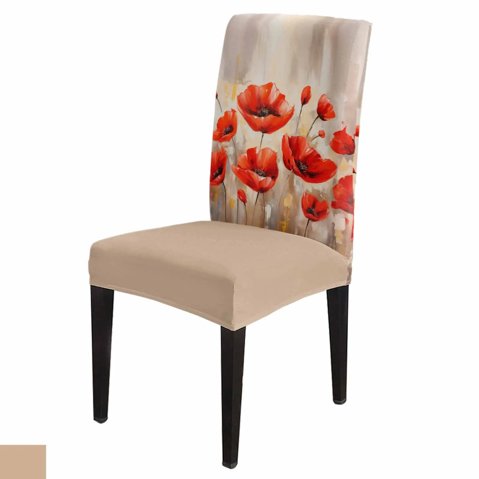 Spring Watercolor Poppy Flower Plant Chair Cover Set Kitchen Stretch Spandex Seat Slipcover Home Dining Room Seat Cover