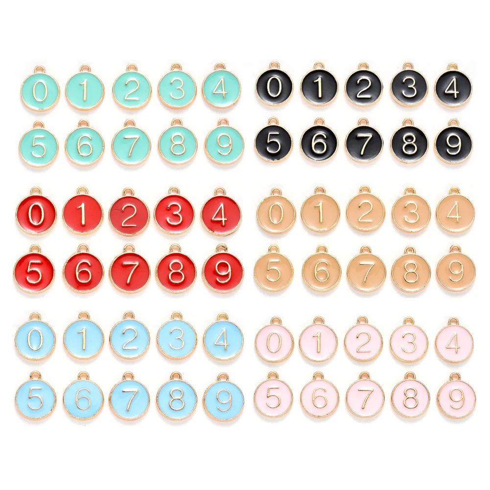 10pcs Numerals 0-9 Pendant Bracelet Pendant Diy Jewelry Accessories Alloy Drip Oil Digital Charms Keychain Handmade Material