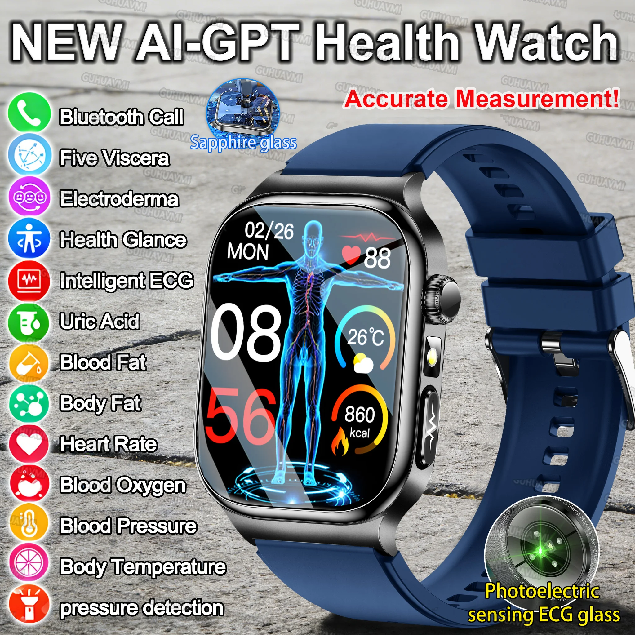 

2026 New ECG+PPG Accurate Measurement Health Smart Watch Uric Acid BP Five Organ Blood Lipids HD Call Smart Watchs For Men Women