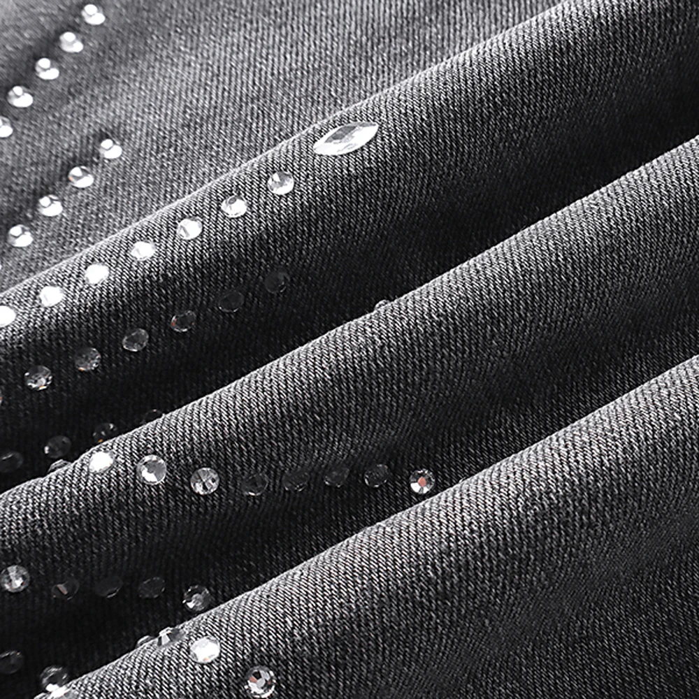 Y2k Herrenbekleidung Hip-Hop Mode Streetwear Retro Denim Shorts Zerrissene Jeans Street Style Jeans mit Strass Shorts für Männer