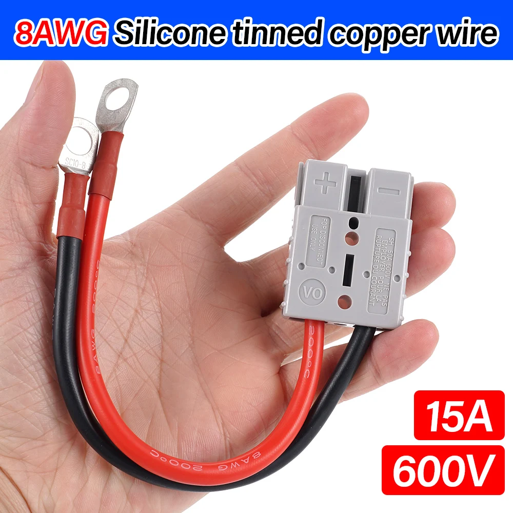 HulitTop Double Pole 50A 600V High Current Plug with 8AWG M8 Silicone Cable Electric Forklift Plug Quick Charging Connector