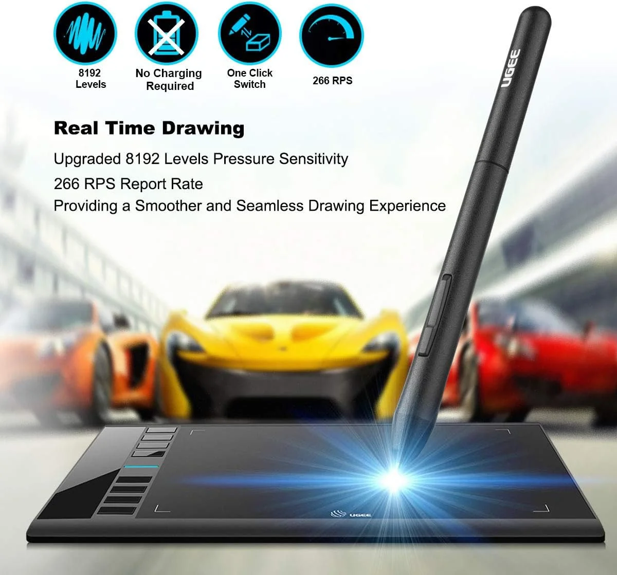 UGEE M708 10x6 Inches Graphics Tablet Digital Drawing Tablets with Battery-free 8192 Passive Stylus Work on Windows mac Android