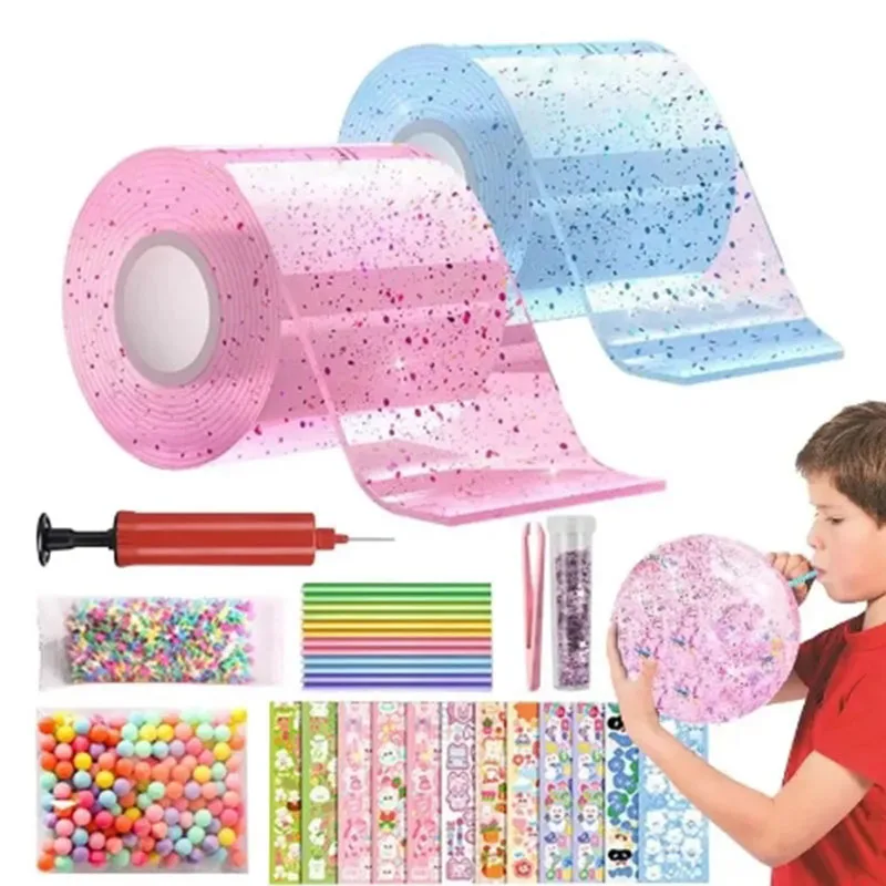 2 Roll Double-sided Adhesive Blowable Bubble Tapes Colorful Glitter High Sticky Nano Bubble Tape Toys For DIY Craft Pinch Toy