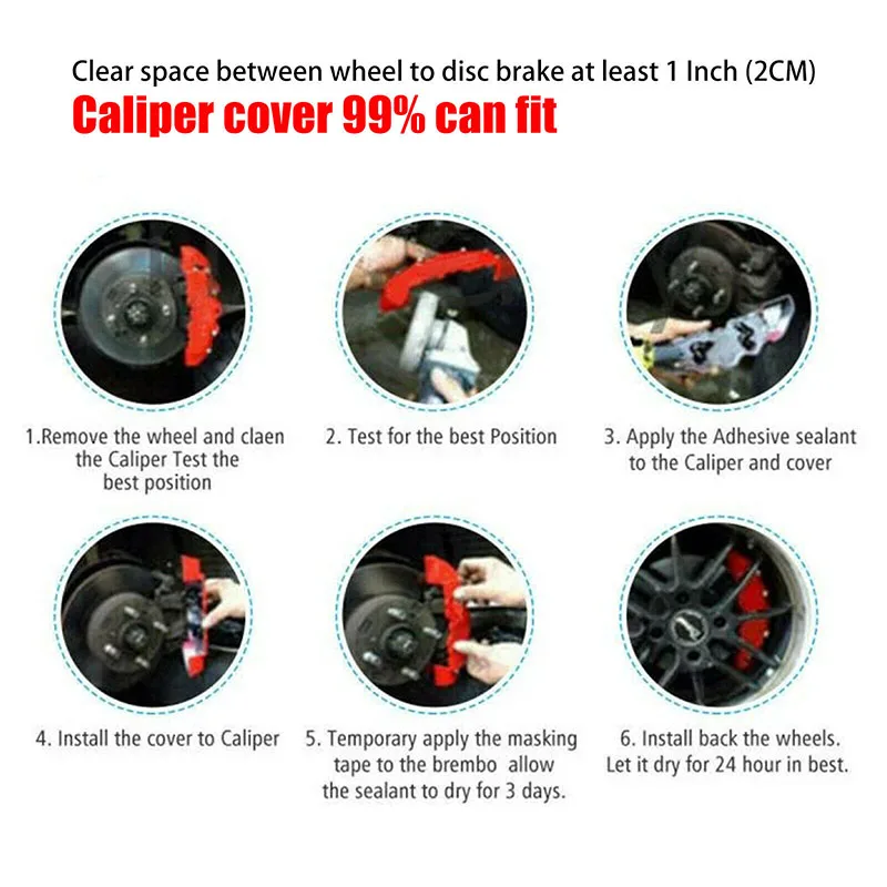 3D Car Disc Brake Caliper Covers Front & Rear Kit Red Car Caliper Cover Decoration Car Auto Brake Caliper Cover Car Accessories