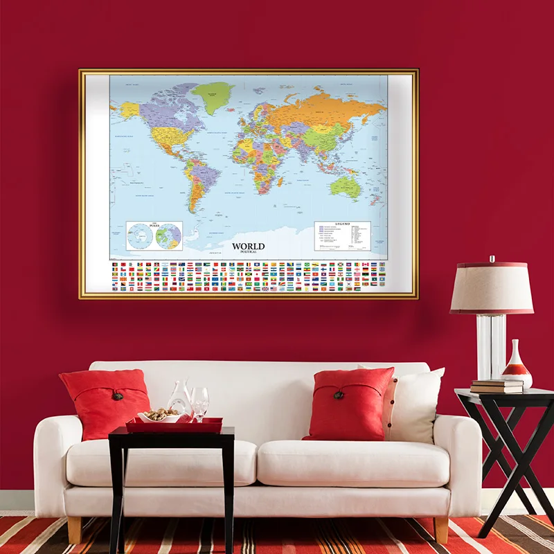 150x225 cm In Engelse Wereldkaart Grote Poster Niet-geweven Stof Canvas Schilderij Muur Opknoping Poster Studie levert Home Decor