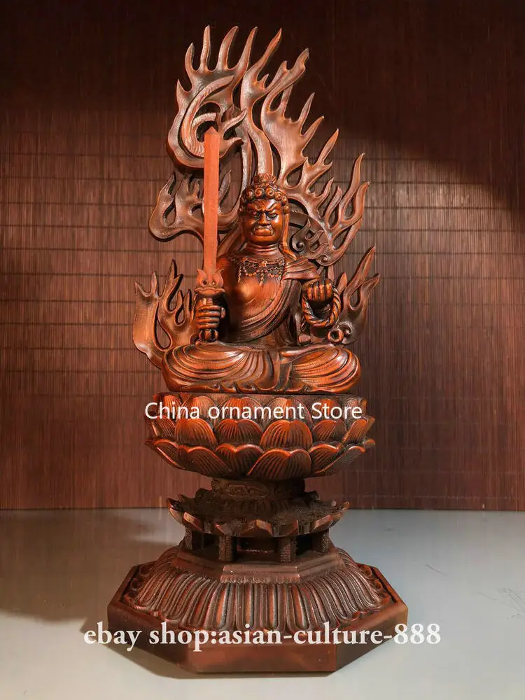 Rare China Boxwood Wood Fudo Myo-o / Acalanatha Buddhsim Protector Deity Statue