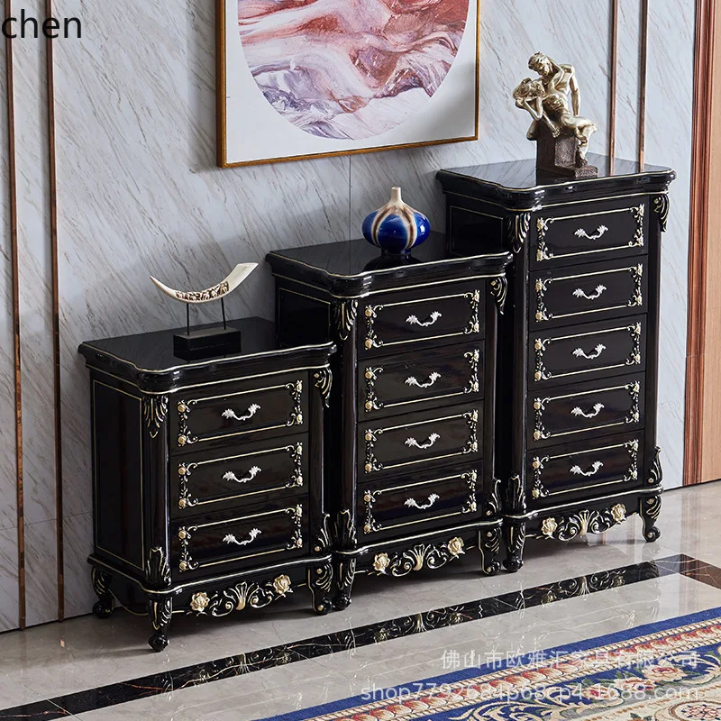 HT Solid Wood Chest of Drawers Corner Three-Drawer Four-Drawer Five-Drawer Storage Cabinet Bedroom Ebony Drawer Storage Cabinet
