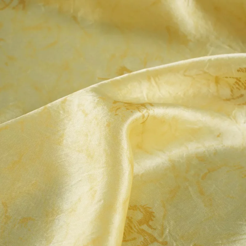 Bright Yellow Fabric Galloping Horse Print Pure Acetate Satin DIY Chinese Style Hanfu Qipao Dress Soft Lustrous Smooth Shimmer