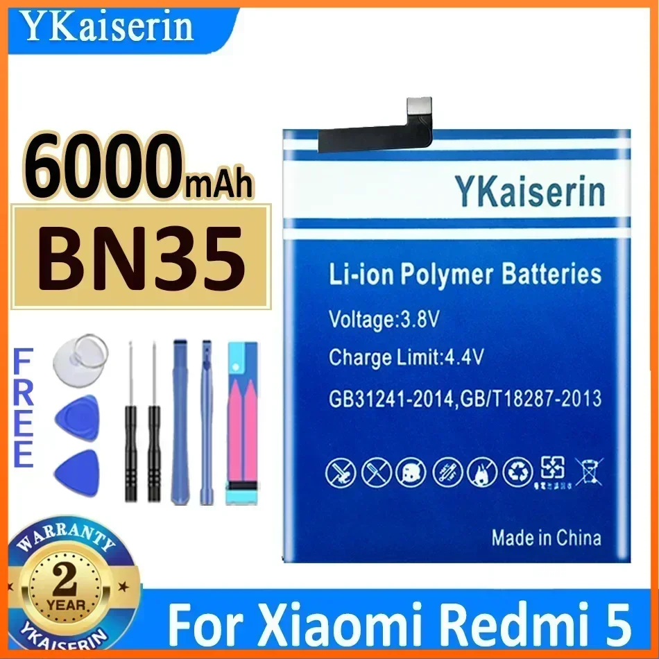 

YKaiserin for Xiao Mi BN35 6000mAh Battery for Xiaomi Redmi 5 Redmi5 Red Mi5 Portable Batteries for Cell Phone Warranty