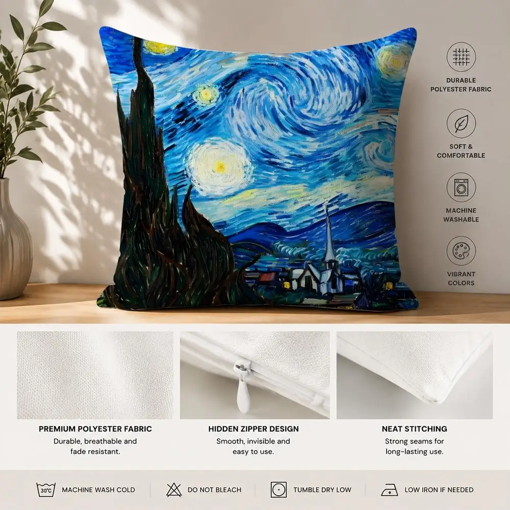 Van Gogh Oil Paintings Cushion Cover 40x40cm Square Decorative Sofa Cushion Cover Bedroom Living Room Home Decor Gift