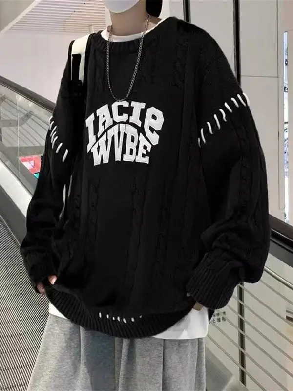 

Extra Large 300 Pou Trendy Letter round Ne Men's Knitwear Casual Loose Long Sve Autumn Winter American Sle Sweater