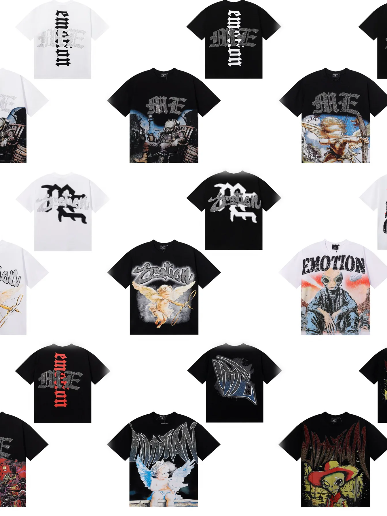 Mixed Emotion Angel Rhinestone Short Sleeve Loose Fit Pure Cotton Unisex T-Shirt Citywalk Spring Season Non-Retardable Color