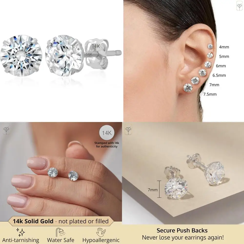 

Круглые серьги-гвоздики-пасьоны из 14-каратного золота с кубическим цирконием для женщин и мужчин — серьги с цирконием, анти-тактное покрытие с задней частью бабочки