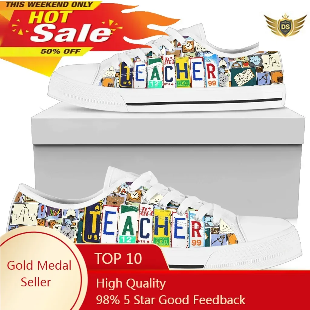 Sneakers Women Shoes License Plate Teacher Pattern Canvas Shoes Casual Women Sport Shoes Flat Lace-Up Zapatillas Mujer