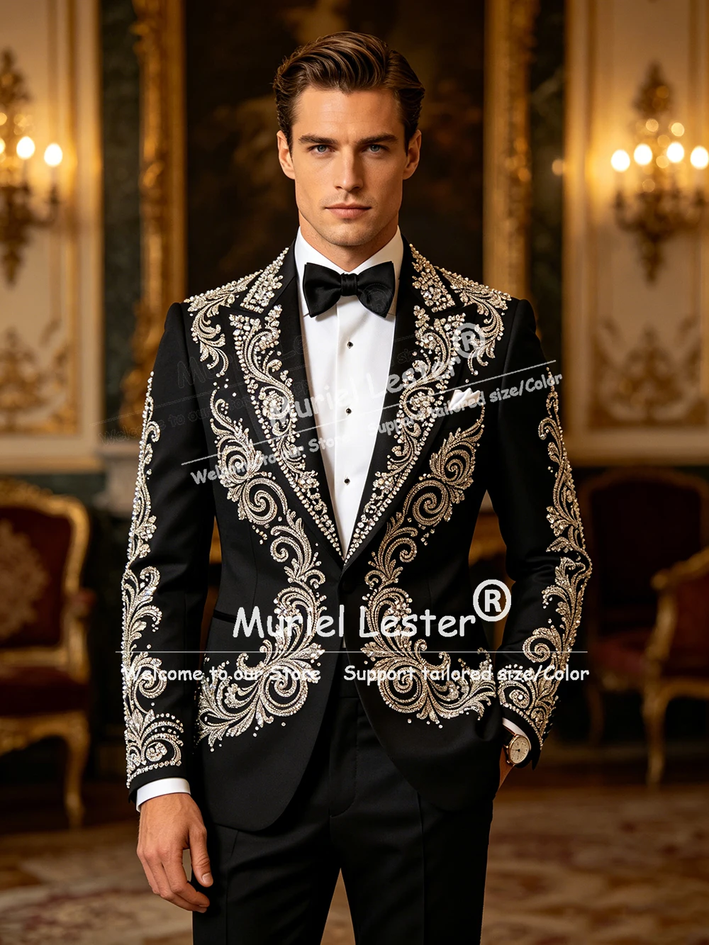 

Exclusive Diamond Beaded Suit Men For Wedding Single Breasted Prom Blazer Customized 2 Piece Sets Man Banquet Outfits Slim Fit