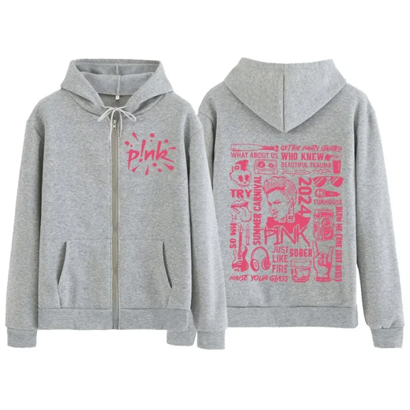 Roze Zangeres Zomer Carnaval 2024 Hoodies Met Rits Mode Harajuku Pullovers Casual Sweatshirts Met Rits Streetwear Fans Cadeau