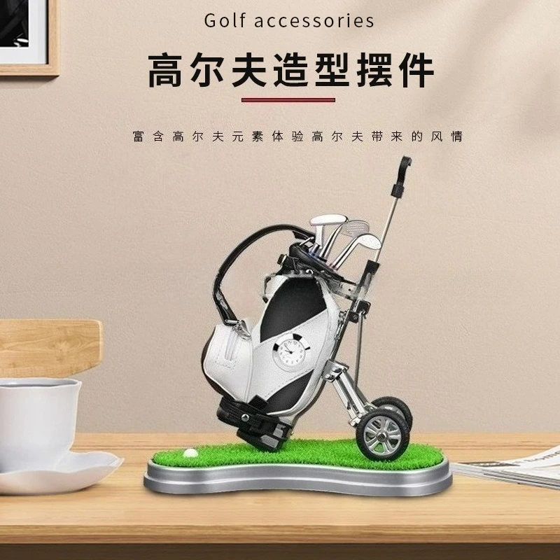 

Home & Garden Decoration Crafts Korean Style Golf Clock Miniature Model with Stand 3 Pens Desktop Decor Gift for Office