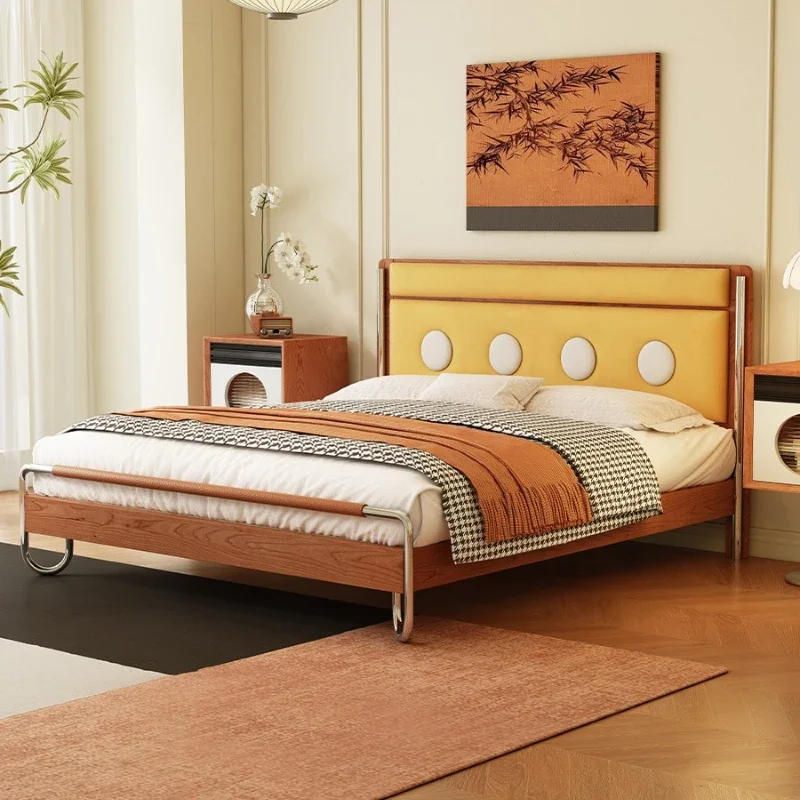 Medieval style solid wood bed master bedroom log double bed 1.8 meters retro Nordic second bedroom 1.5 single bed
