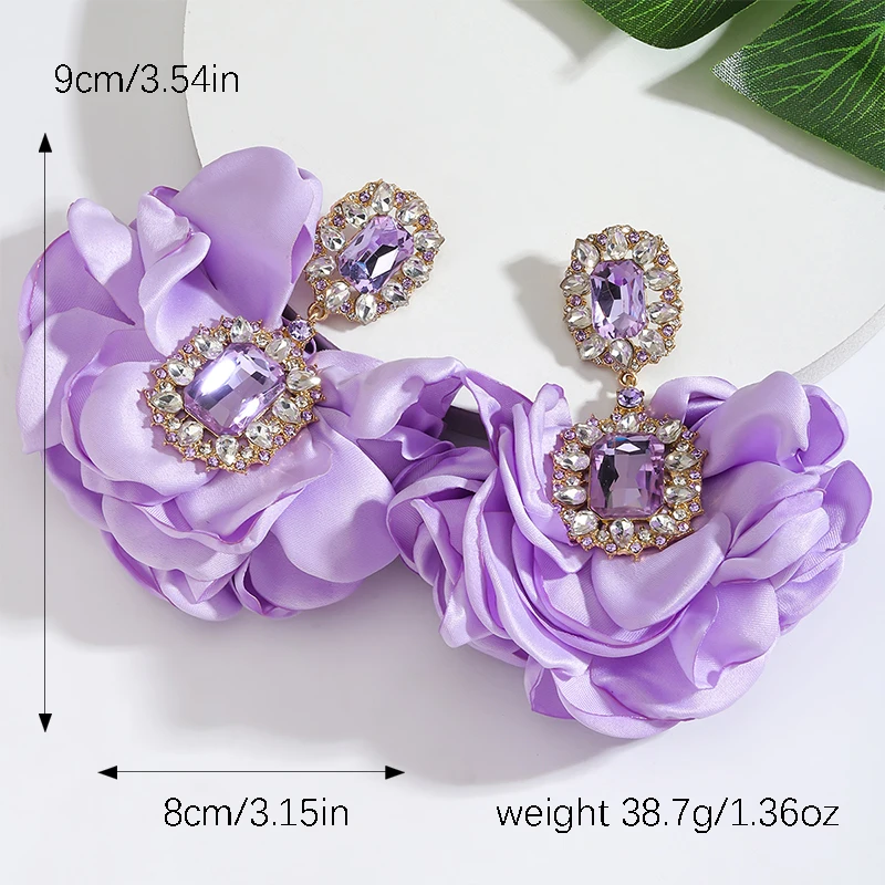 Girlgo Handmade Luxurious Square Rhinestone Flower Earrings Elegant and Noble Wind Wedding Earrings for Women Jewelry