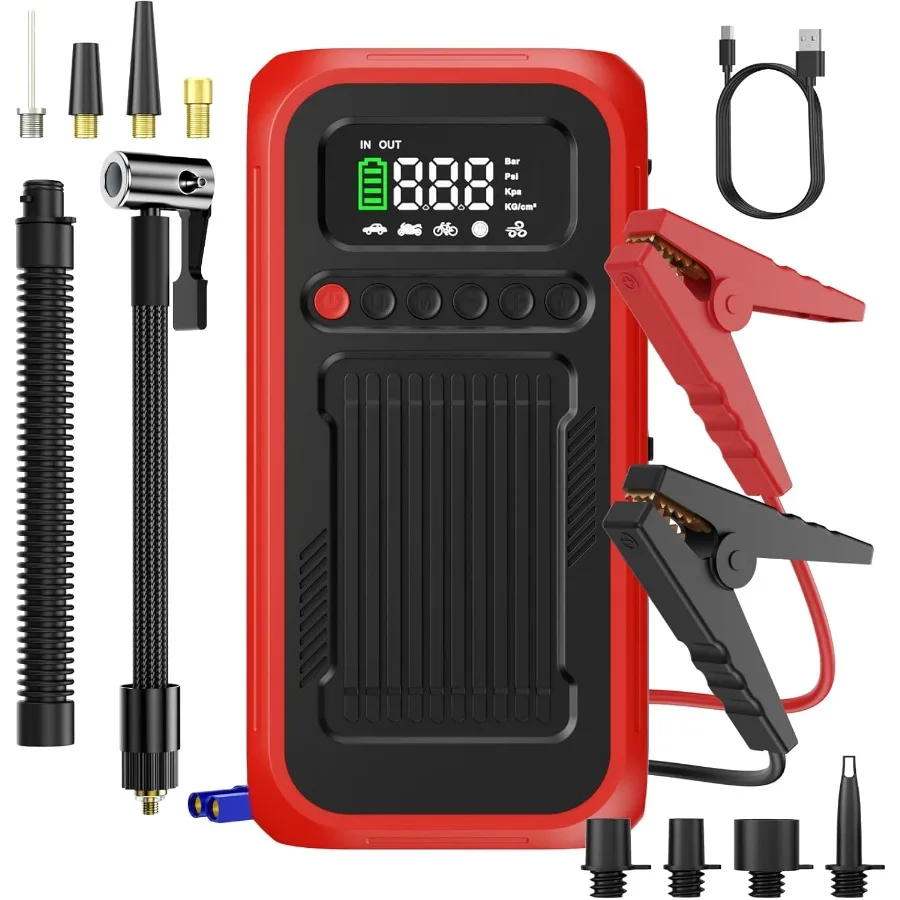 

12V Portable Jump Starter with 150 PSI Digital Air Compressor for Emergency Vehicle Battery Boost and Tire Inflation Ideal for
