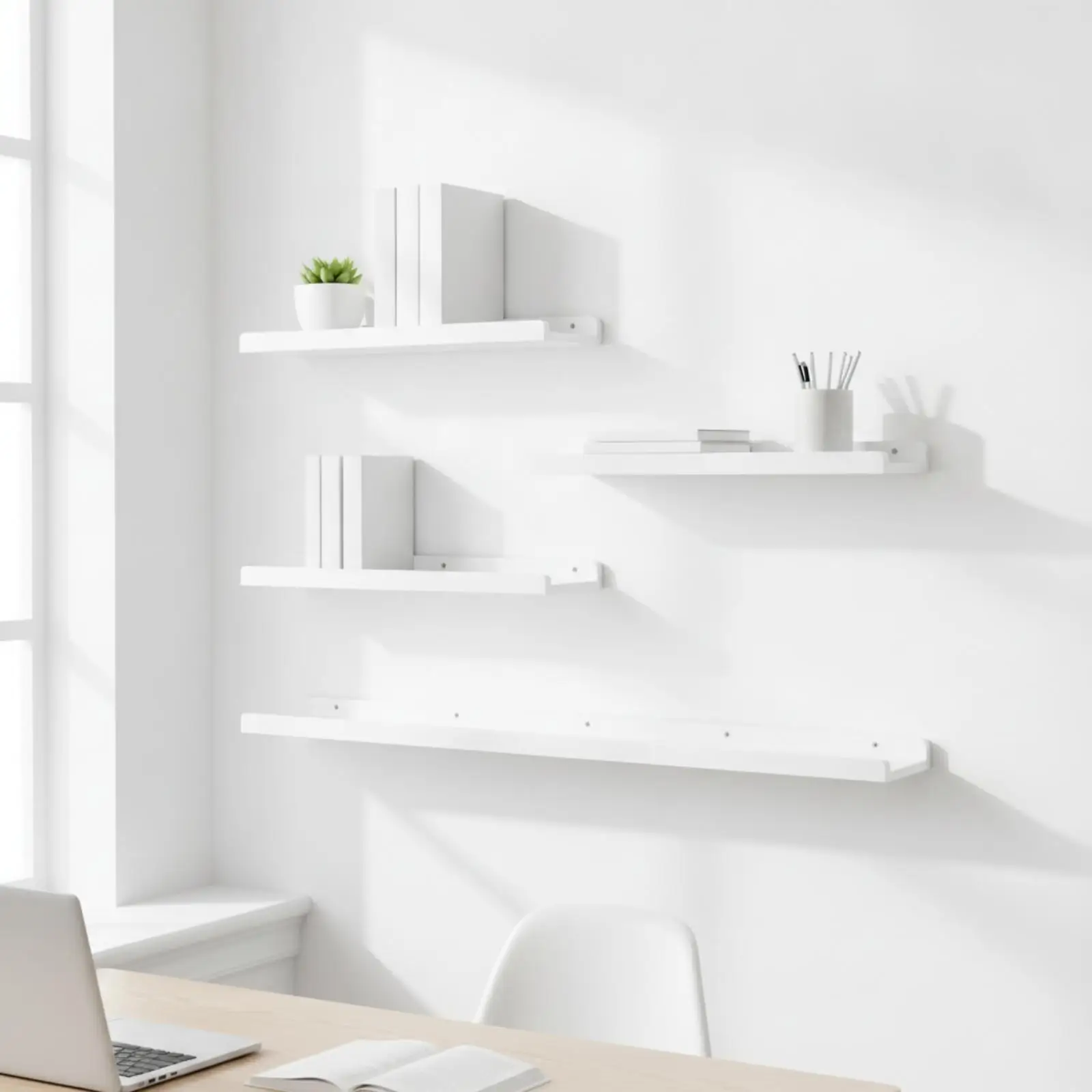 Rectangular Wooden Wall Shelf with Front Edge Pre-drilled Holes for Easy Mounting in Living Room