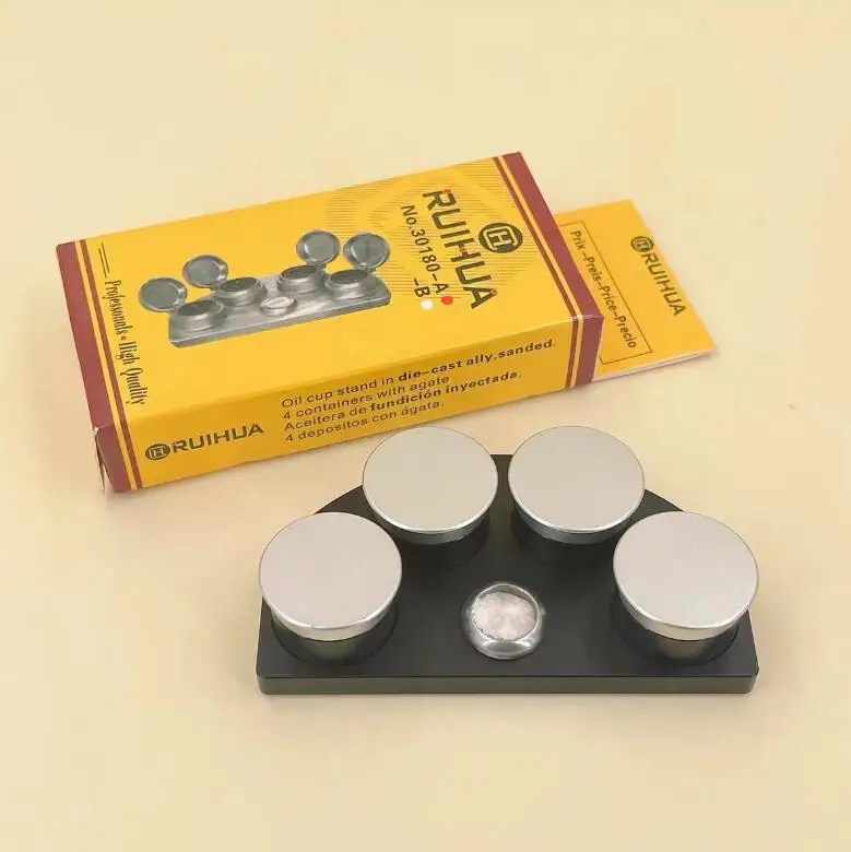 Die Cast Alloy Metal Watch Oil Stand with 4 Ceramic Cups for Watches Repair W30180AB