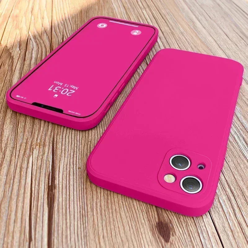 

Original Square Liquid Silicone Case For iPhone 11 12 13 Pro Max Mini X XS XR 7 8 Plus SE 2 2020 Full Lens Protection Cover
