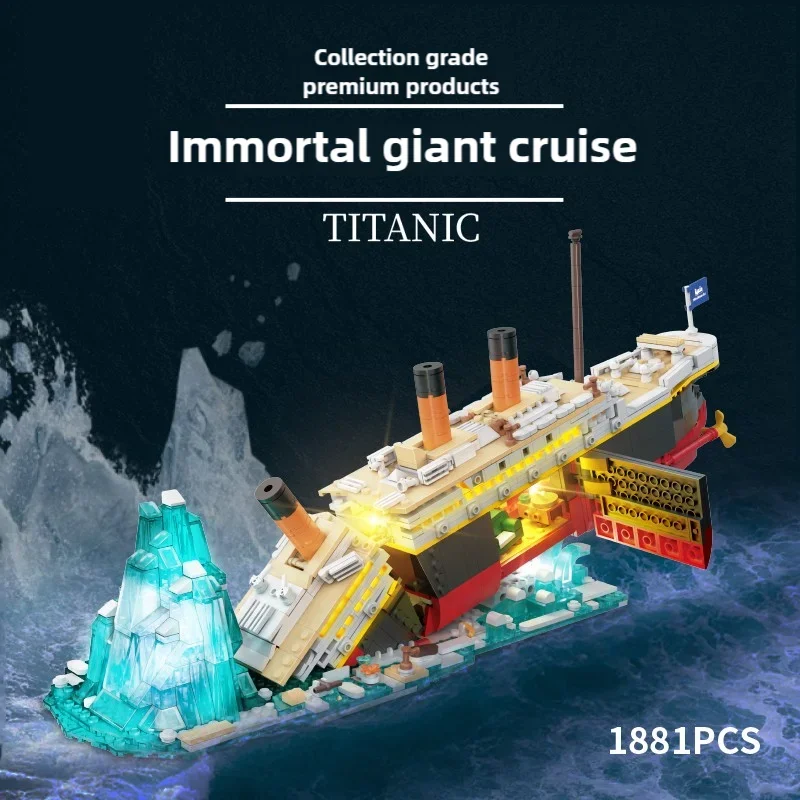 1881PCS Titanic Ship Building Blocks Sinking Cruise Ship Model Light Bricks Desktop Decoration Diy Toys For Kids Holiday Gifts