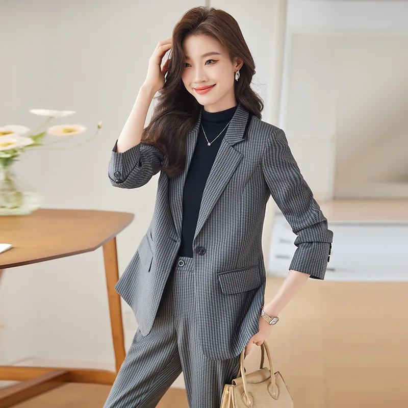 Gray Striped Suit Coat Women's Small Spring and Autumn Business Wear Temperament Goddess Style Suit Work Clothes Workplace