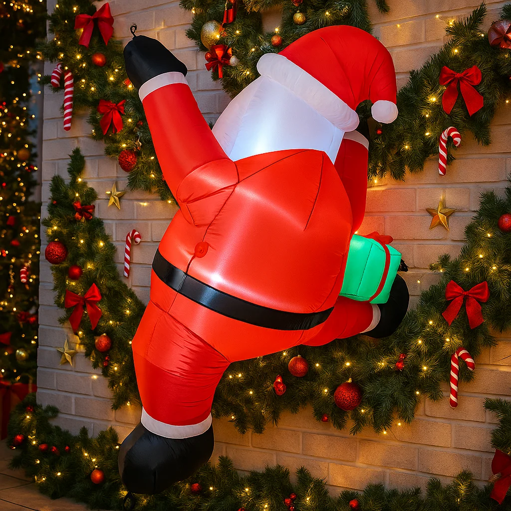 1.6M/5.2FT 크리스마스 장식품 풍선 장난감 산타클로스 벽타기 집 마당 장식 LED 장식 크리스마스 파티 장난감