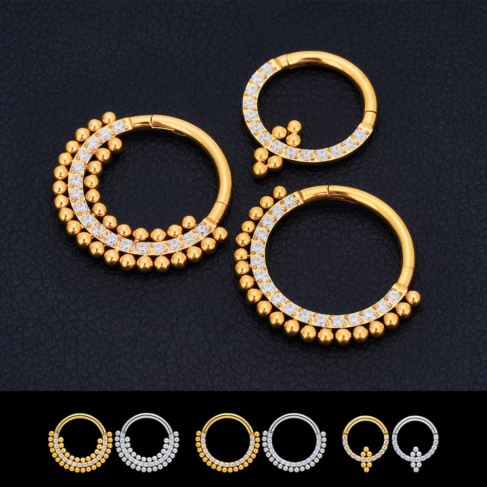 1Pcs Piercing Hoop Earrings For Women Cartilage Hinged Helix G23 Titanium Beads CZ Nose Rings Hinged Segment Ear Tragus Cartilag