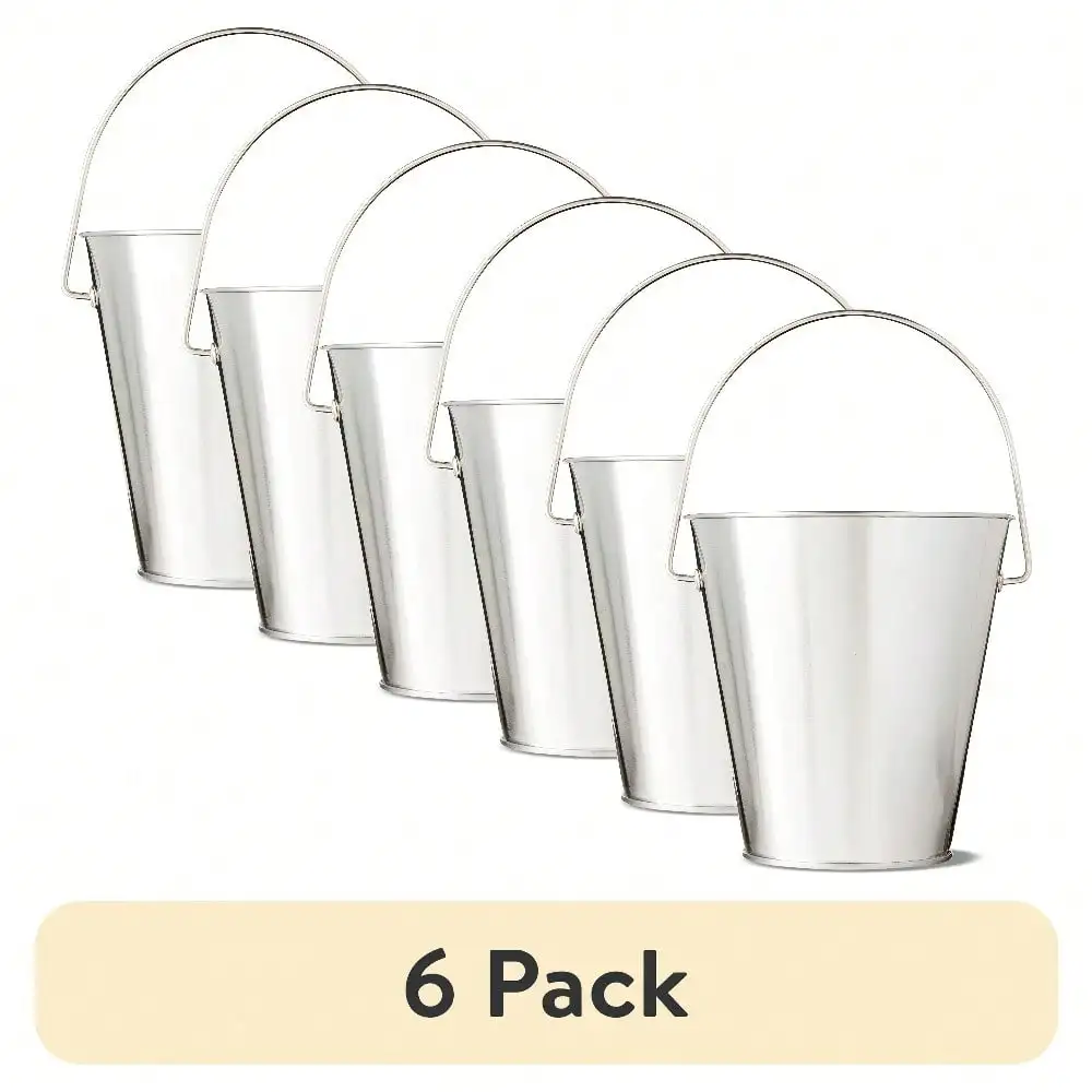 

(6 Pack) Silver Tin Buckets With Handles, 4.6 Inch
