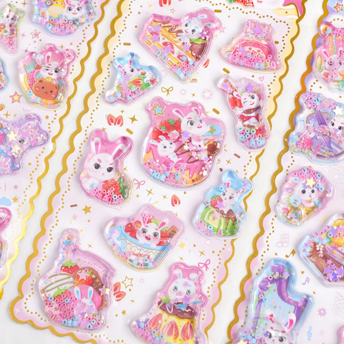 4 pcs Happy Travel Rabbit Water Stickers 3D Scrapbooking Diy Journal Stationery Sticker Decor School Supplies Gift