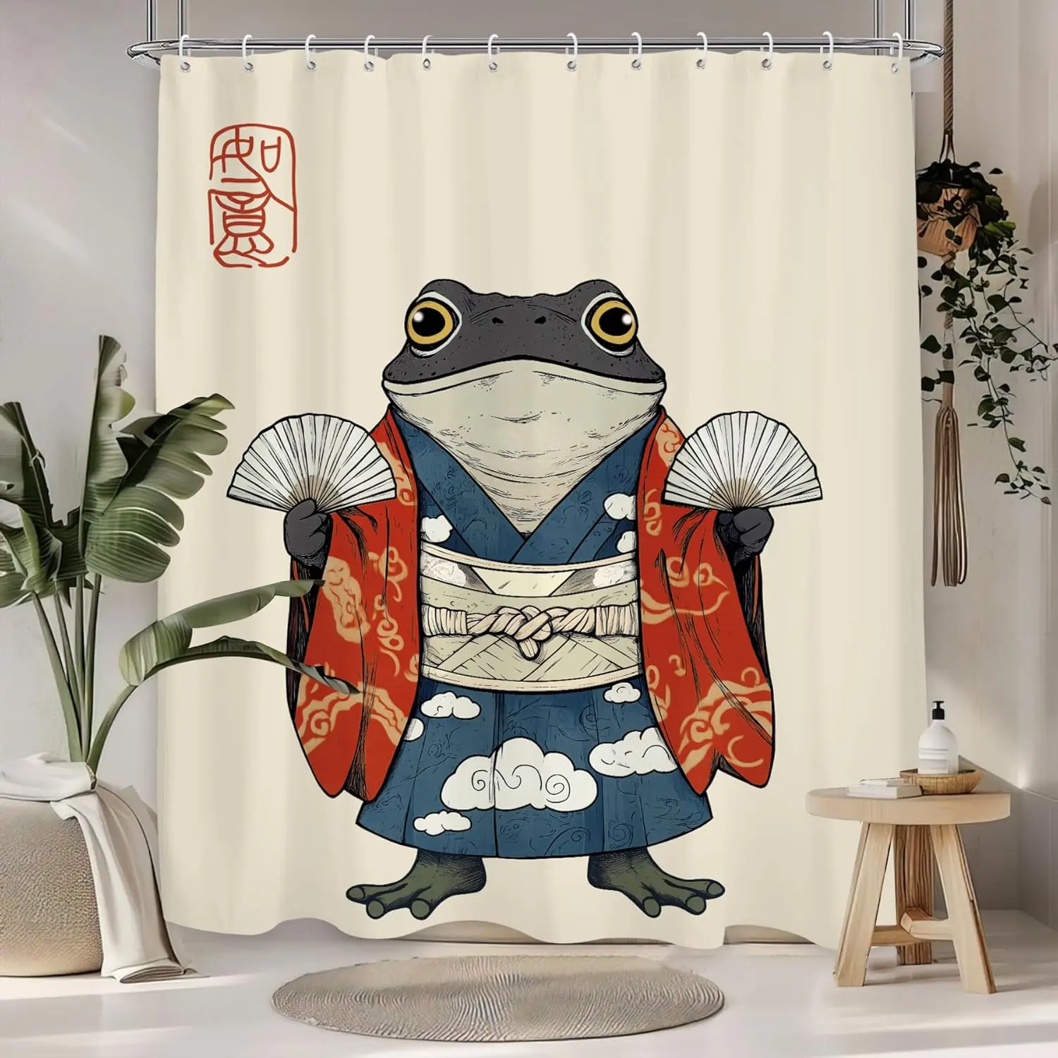 

Japanese Frog Shower Curtain,Funny Cute Shower Curtains for Bathroom Decor, Animal Asian Cool Hilarious Shower Curtain Set Home