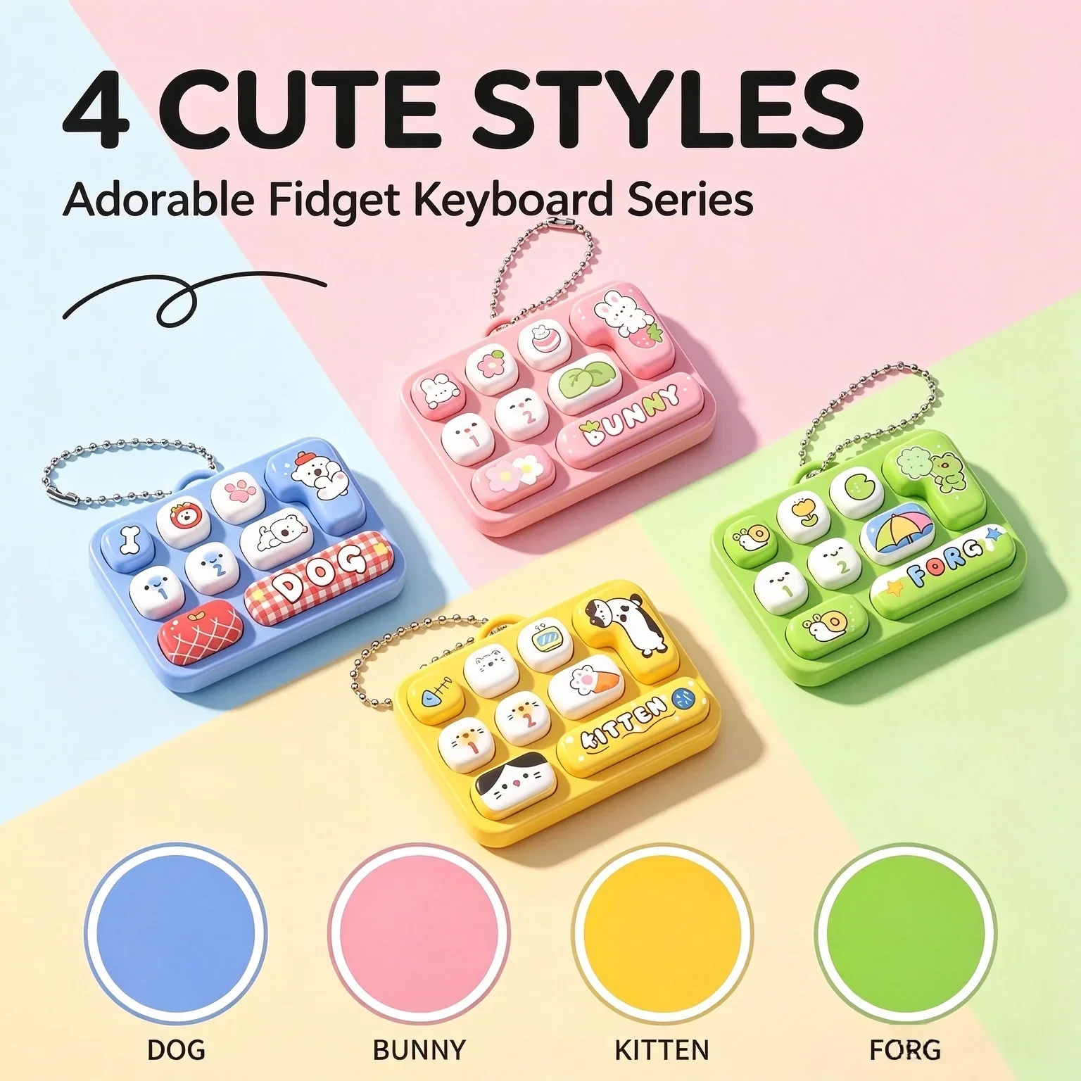Mini 9-Key Keyboard Fidget Clicker Keychain - Cute Animal Push Button Sensory Toy Pocket Stress Relief Toy Fun Party Favors Gift