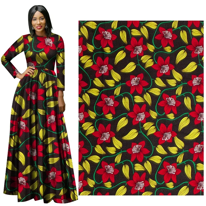 Tecido de cera nigeriano ankara com estampa de flores para vestidos femininos, 100% algodão, costura macia, africano, real, novo, preços de atacado