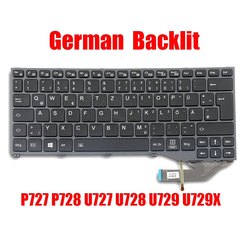 

German GR Laptop Keyboard For Fujitsu For LifeBook P727 P728 U727 U728 U729 U729X CP724833-03 FJM16J26D0JD853 With Backlit Gray