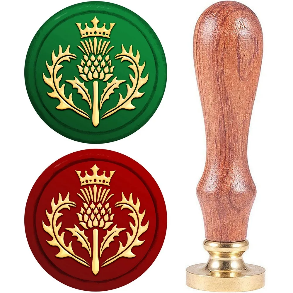 1PC 25mm Wax Seal Stamp Set Sealing Wax Stamp Solid Brass Head  Wood Handle Retro Brass Stamp Kit Removable Crown 83x22mm