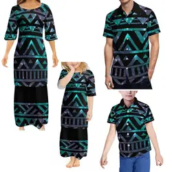 Polynesia Family Look Puletasi Mother Daughter Matching Dresses Tribal Pattern Mommy and Me Clothes Father Son T-shirts Outfits