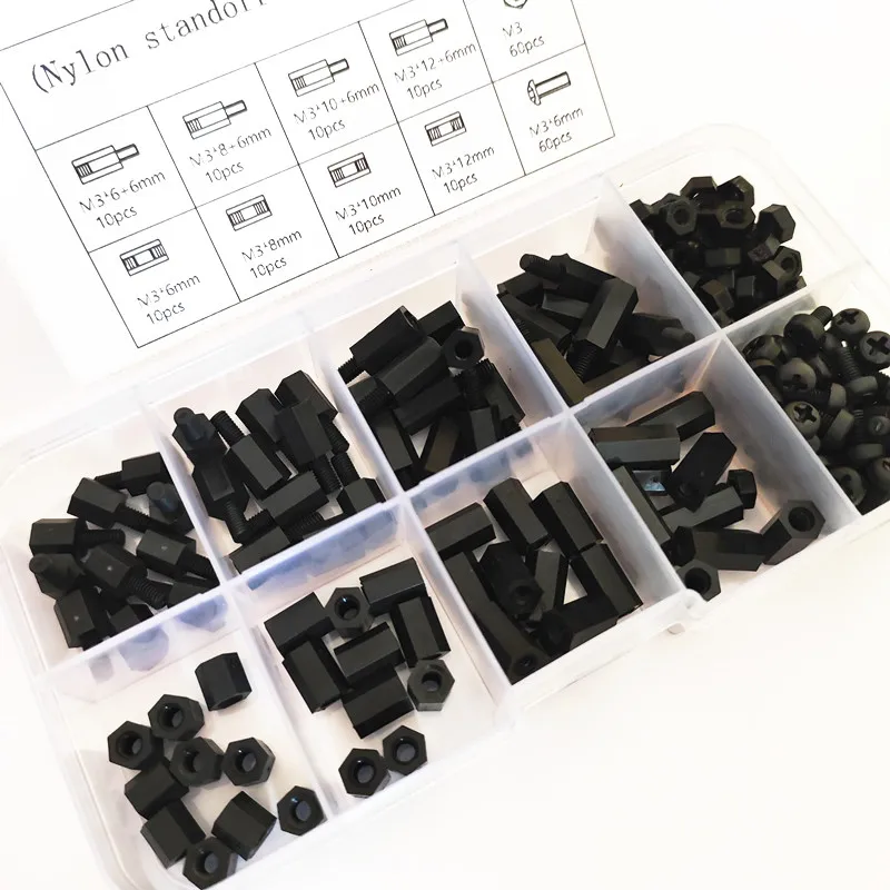 M2 M2.5 M3 M4 Nylon standoffs kit Black White Hex Nylon spacer standoff column Support PCB Nylon Plastic Spacing Screws Nuts Mix