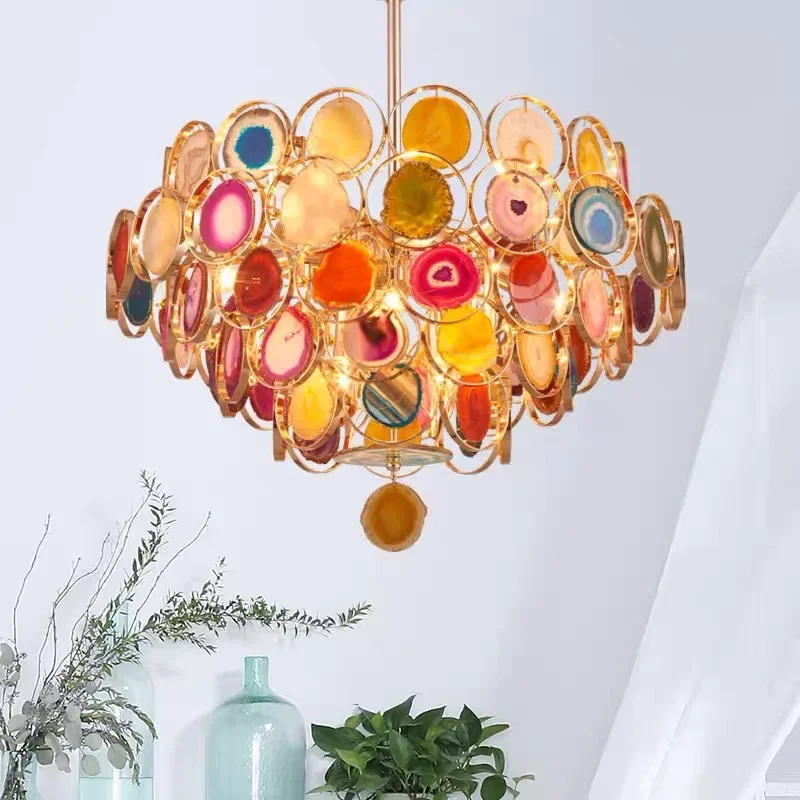 Nordic Agate Chandelier Colored LED Lighting Living Room Dining  Study Bedroom Adjustable Home Decoration Crystal