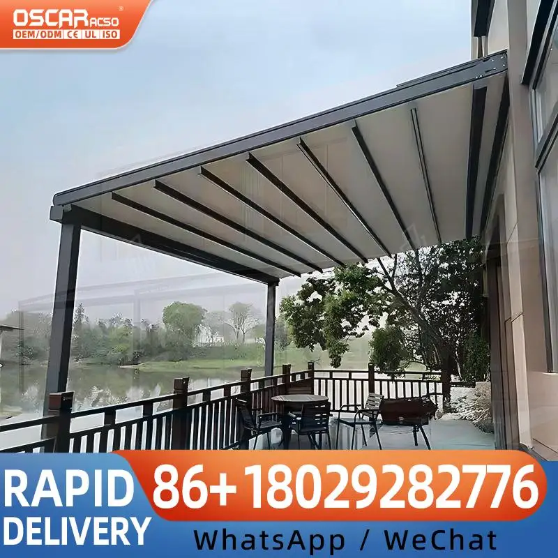 Motorized Retractable Sun Shading Awning Sliding Shades for Pergola Terrace Patio Retractable Canopy Pergola