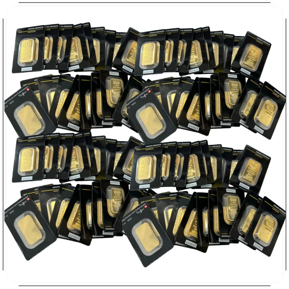 Hot 1oz/20g/50g/100g Swiss Bar Gold Plated Bar Sealed Packaging With Individual Serial No. Coins Collection Copper Crafts Gift