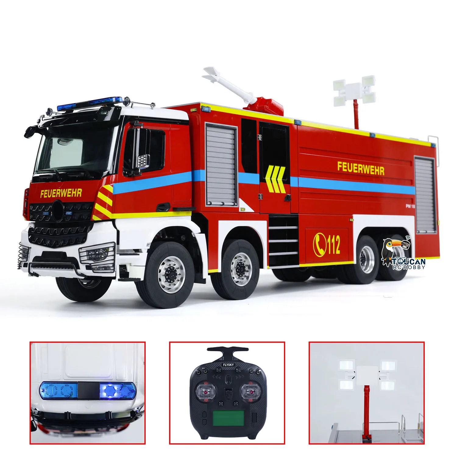 In Stock 1/14 8x4 Metal Chassis RC Fire Fighting Truck Radio Control Fire Car Light Sound Remoted Painted Finished Cars Vehicle