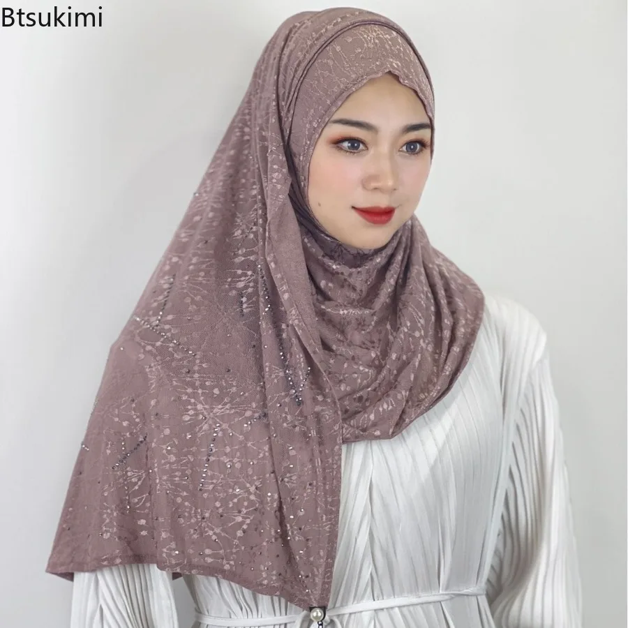New Muslim Women Hijabs Premium Shinny Rhinestone Scarf Malaysia Shawl Elegant Headscarf Muslim Wraps Soft Turban Headband Shawl